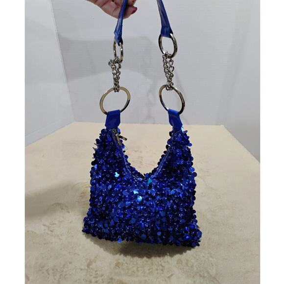 Blue sequined party purse for special occasions - Picture 1 of 9